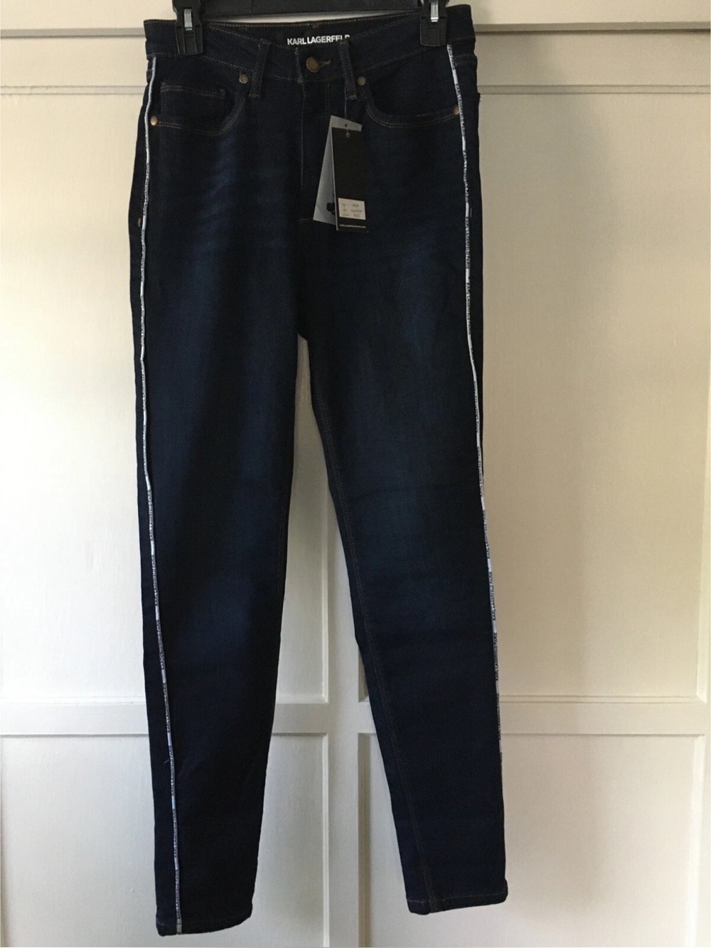 Karl Lagerfeld Dark Jeans with Silver Side Stripe Sz 6
